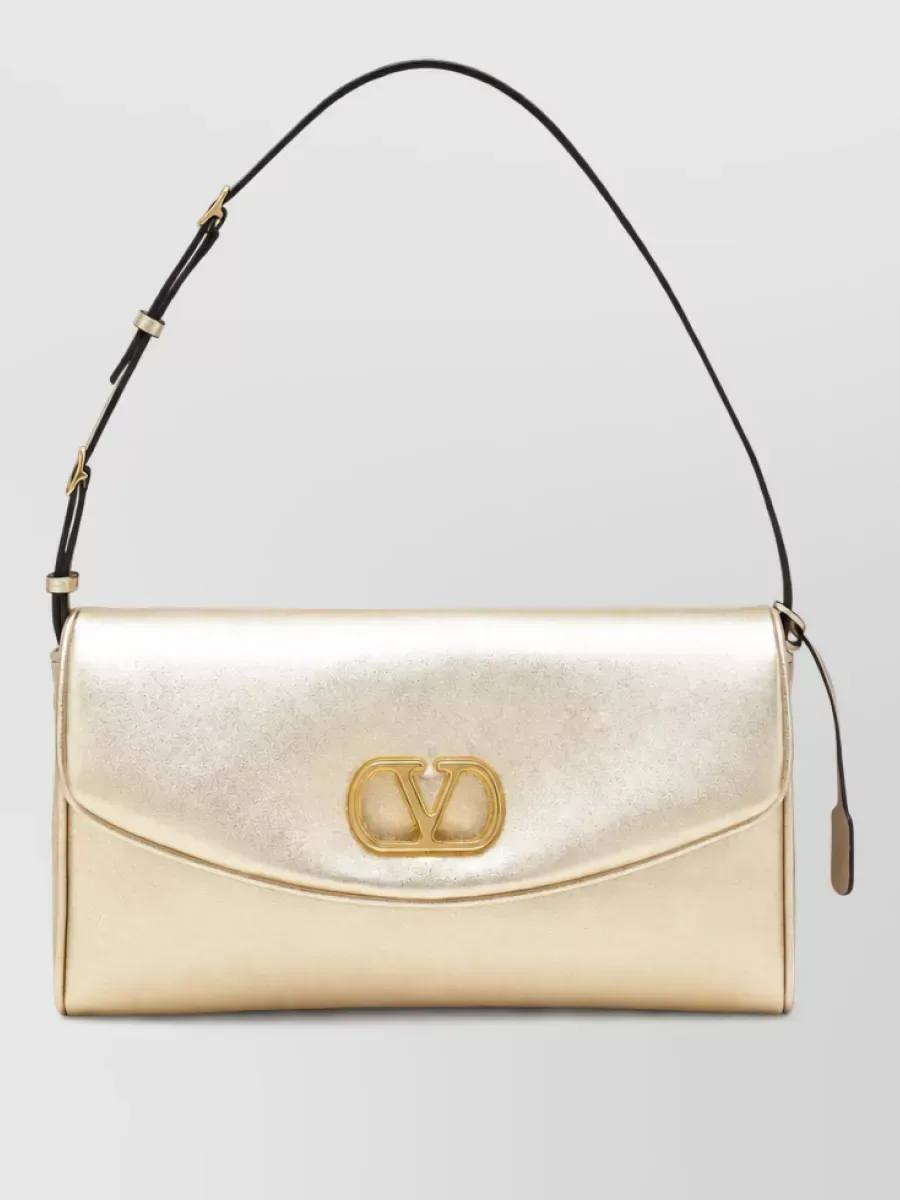 Pochette Valentino Garavani Metallic Fold-Over in oro, foto 1