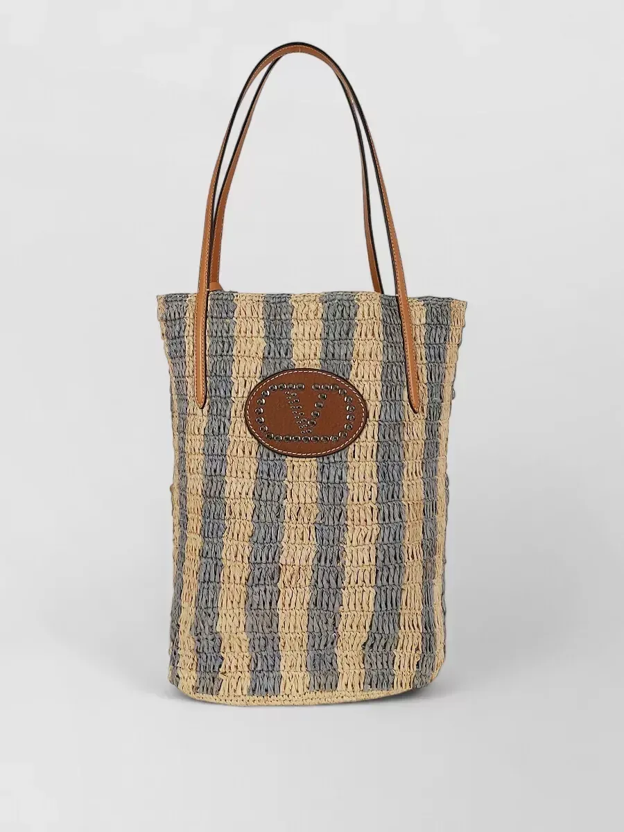 Valentino Garavani VLogo Signature Raffia Tote in Beige, photo 1