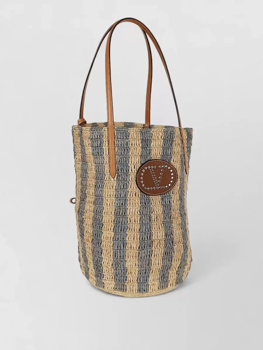 Valentino Garavani VLogo Signature Raffia Tote in Beige, photo 2