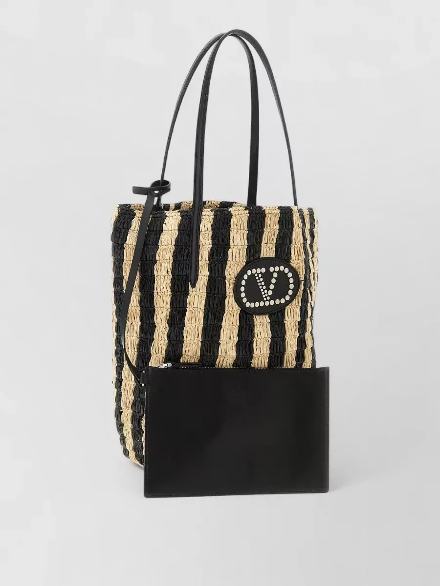 Valentino Garavani VLogo Signature Raffia Tote in Black, photo 3