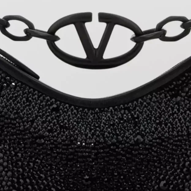 Valentino Garavani Embellished Shoulder Bag in Black, detail