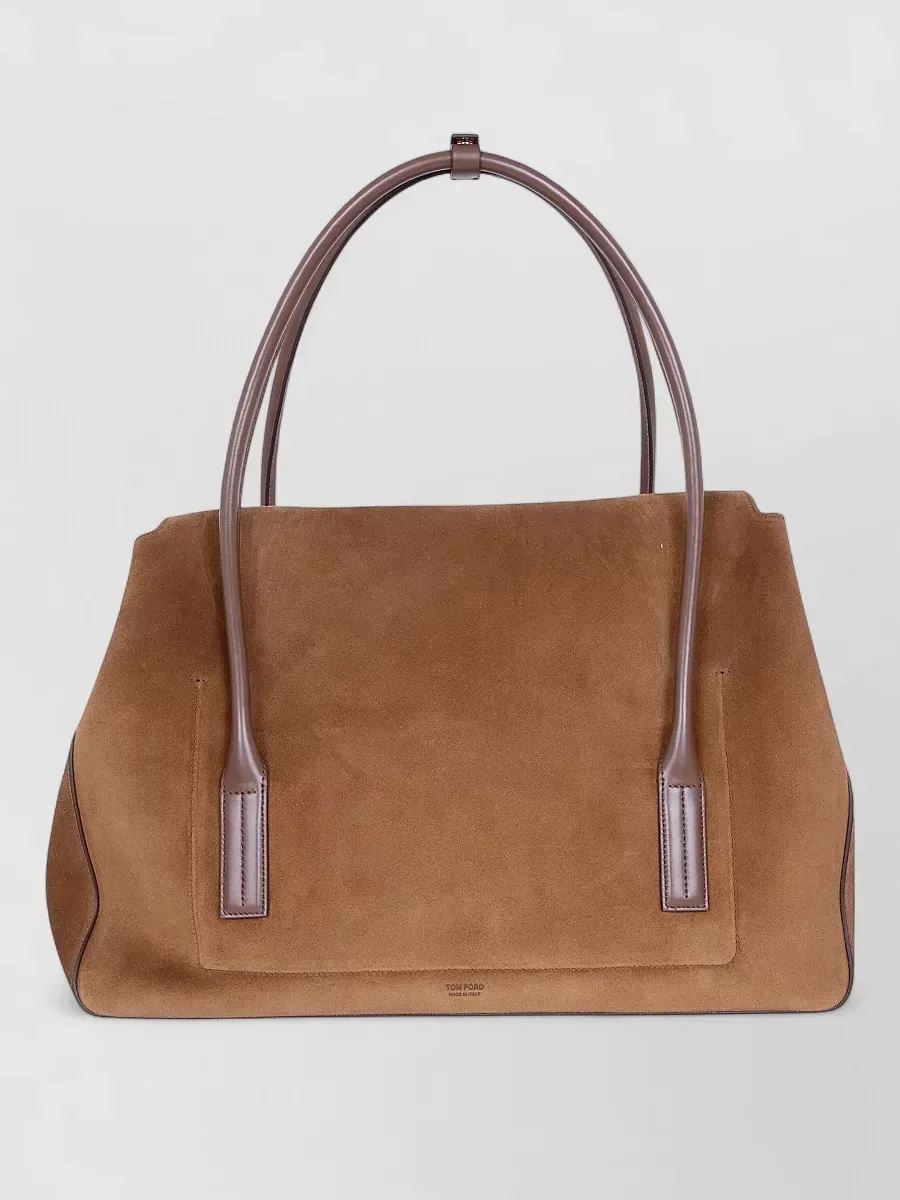 Borsa tote media Tom Ford Medium Leather Tote Marrone, foto 2