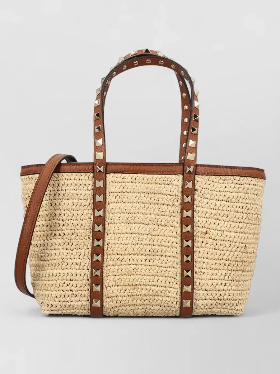 Valentino Garavani Studded Raffia Tote in Beige, photo 1