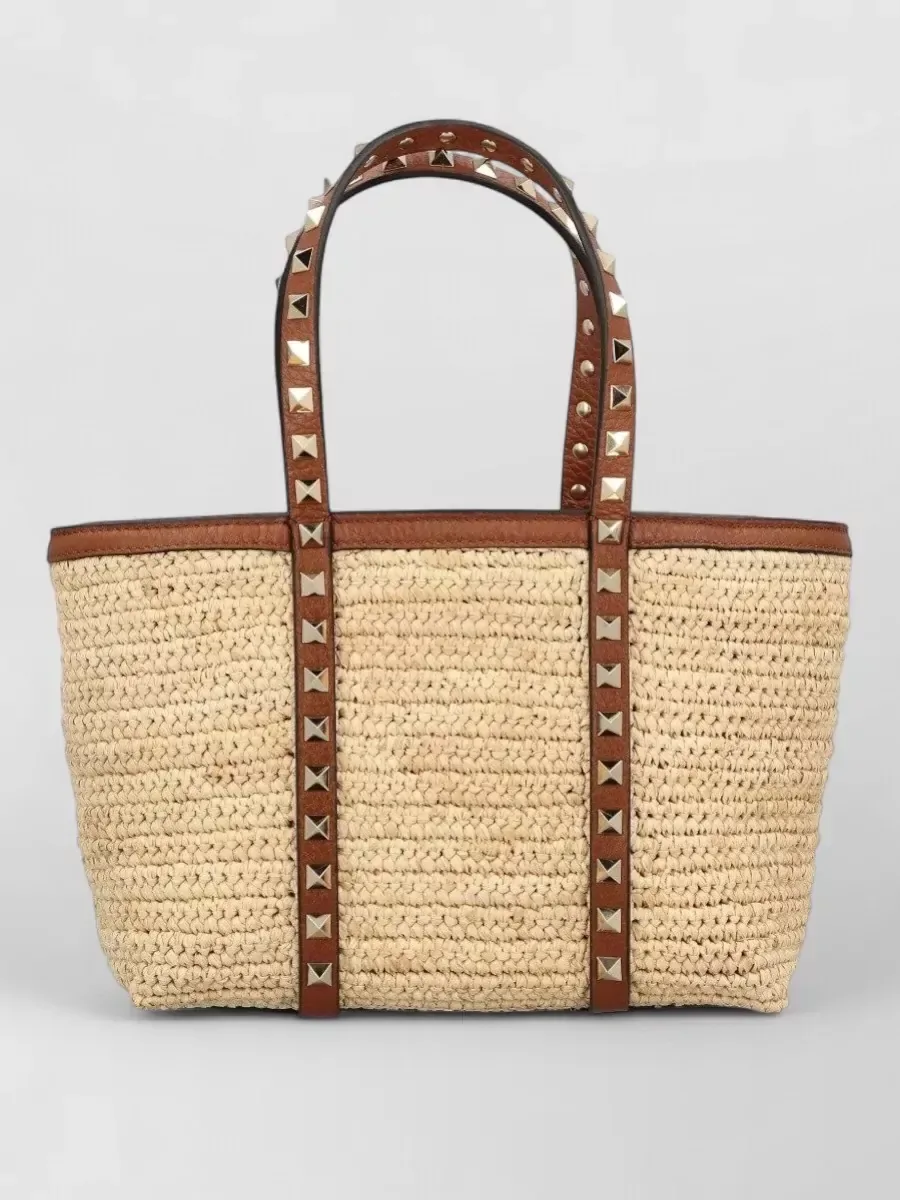 Valentino Garavani Studded Raffia Tote in Beige, photo 2