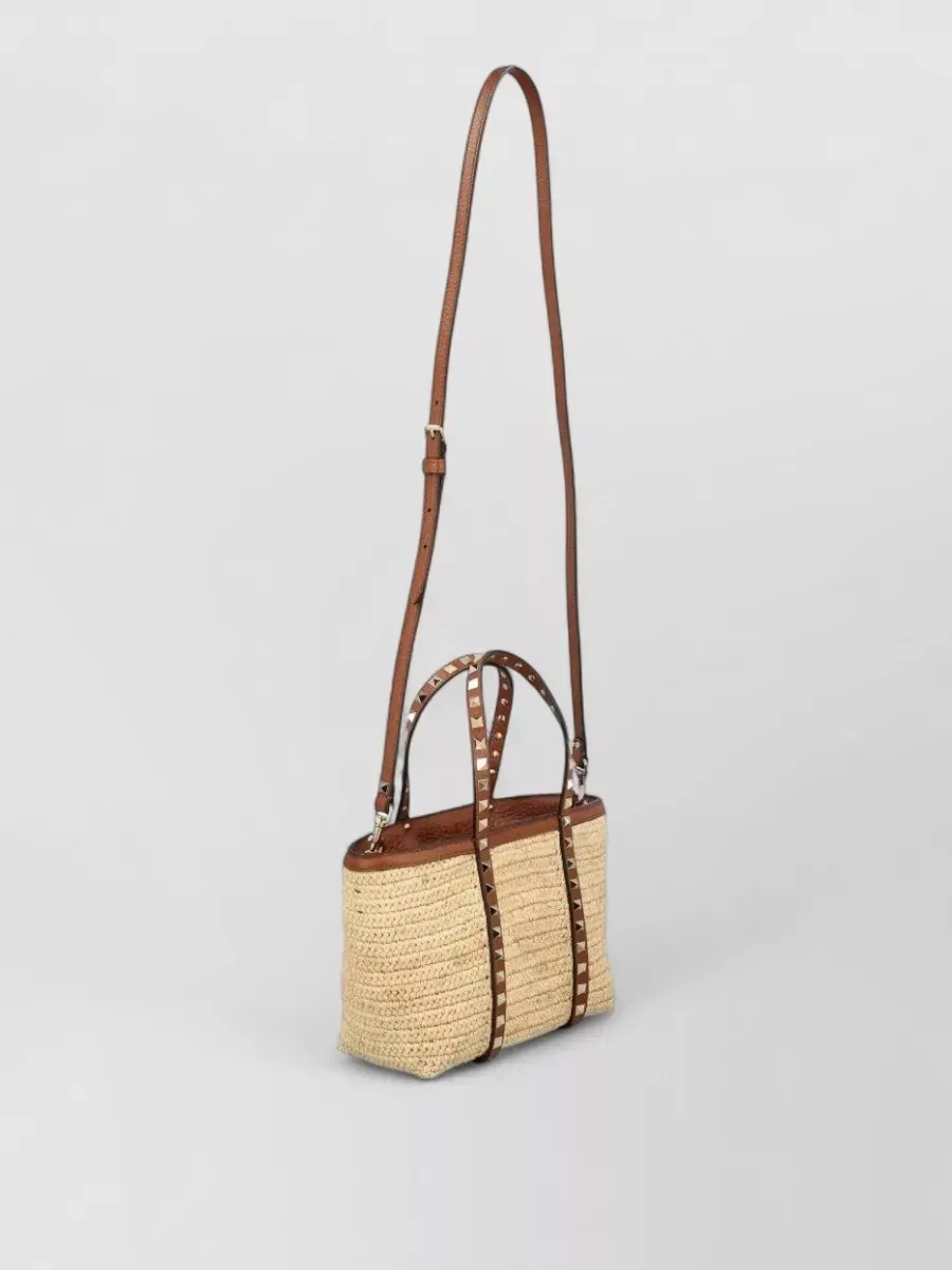 Valentino Garavani Studded Raffia Tote in Beige, photo 3
