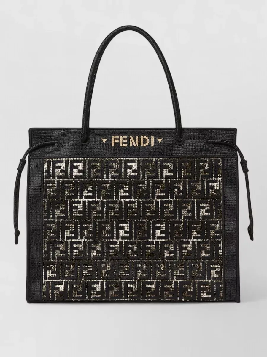 Fendi Large Logo Embroidered Tote in Black, photo 1