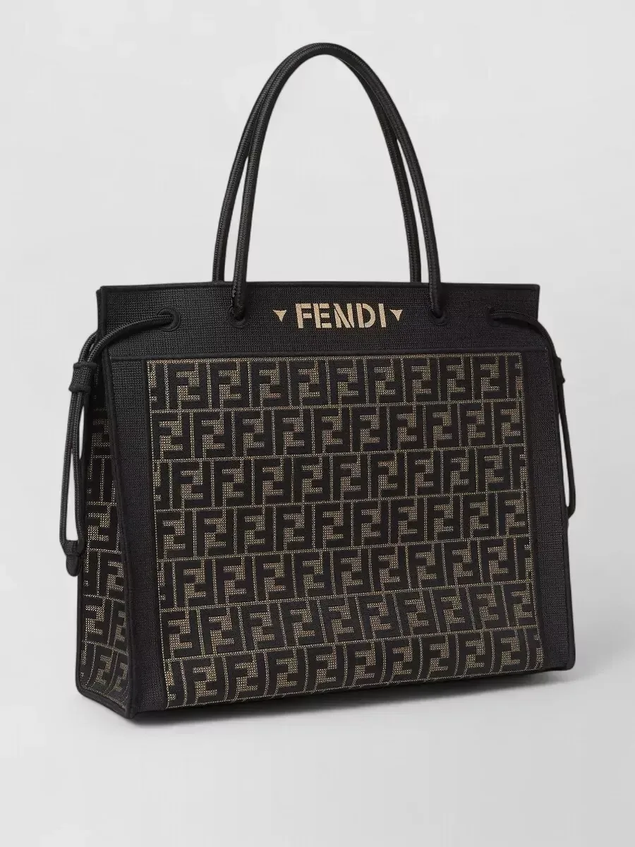 Fendi Large Logo Embroidered Tote in Black, photo 2