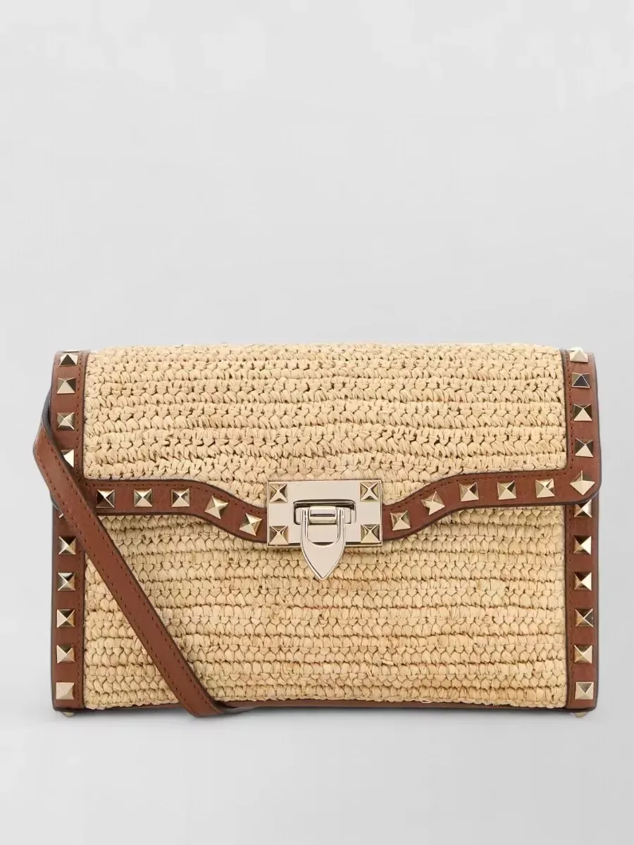 Valentino Garavani Studded Raffia Clutch in Beige, photo 1