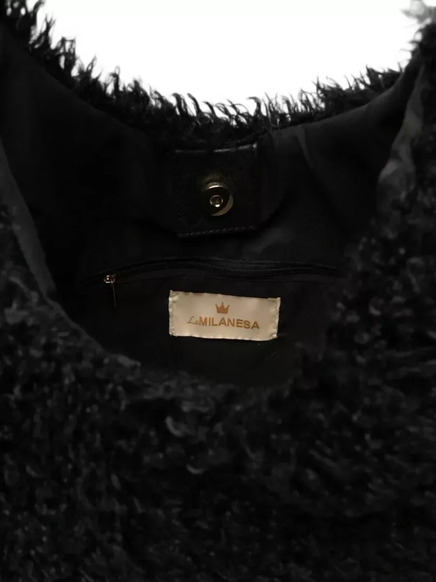 La Milanesa Faux Shearling Hobo in Black, photo 4