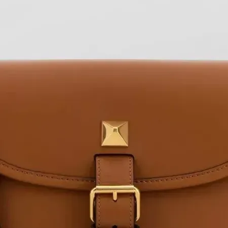 Valentino Garavani Studded Buckle Crossbody in Brown, detail