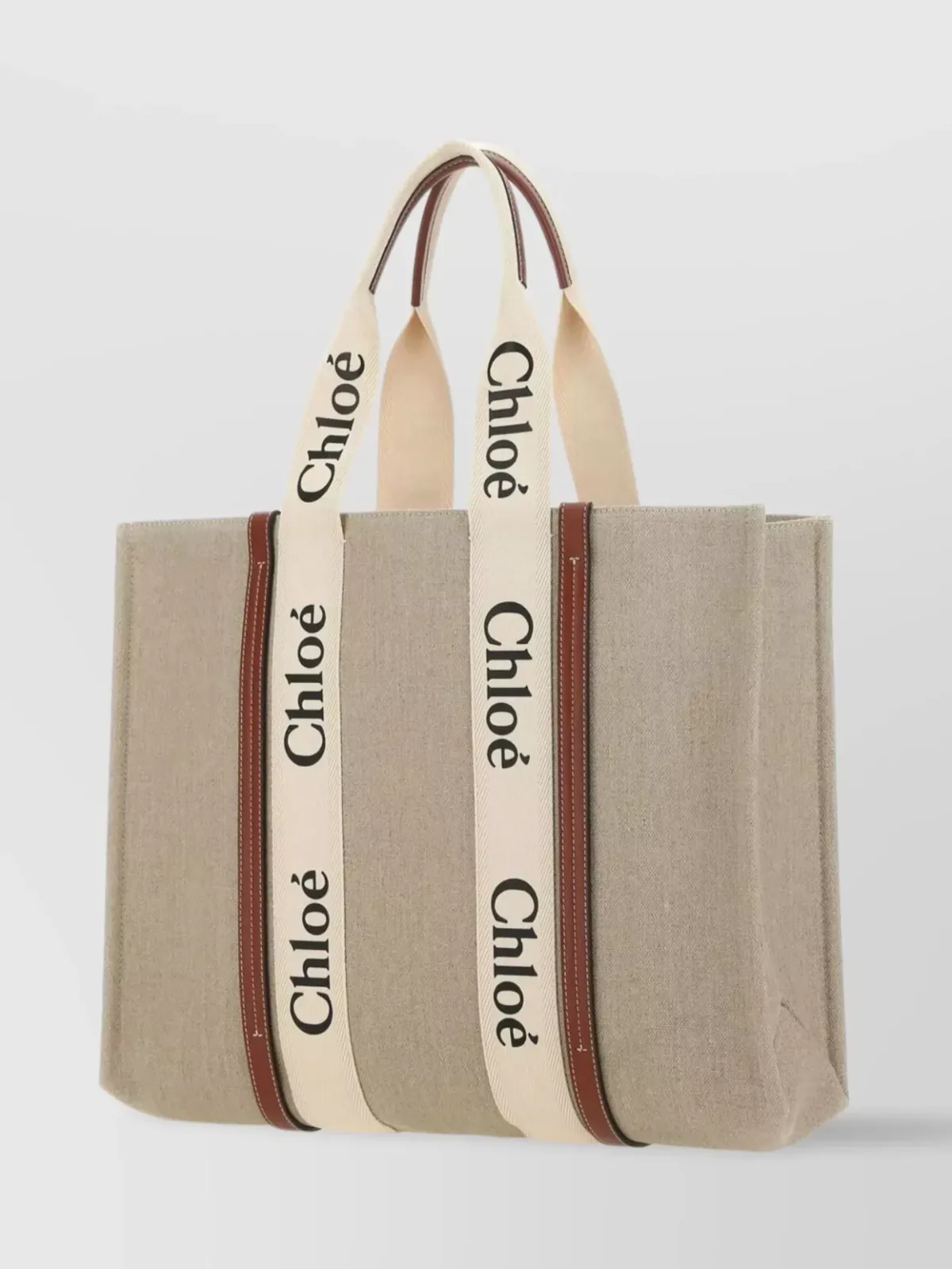Cabas Chloé Woody Large en beige, poche plaquée intérieure