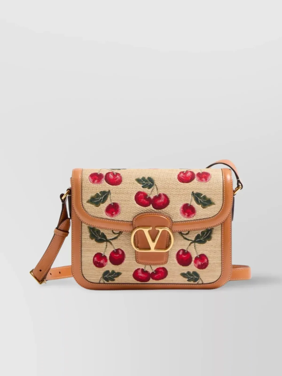 Valentino Garavani Embroidered Raffia Shoulder Bag in beige, foto 1