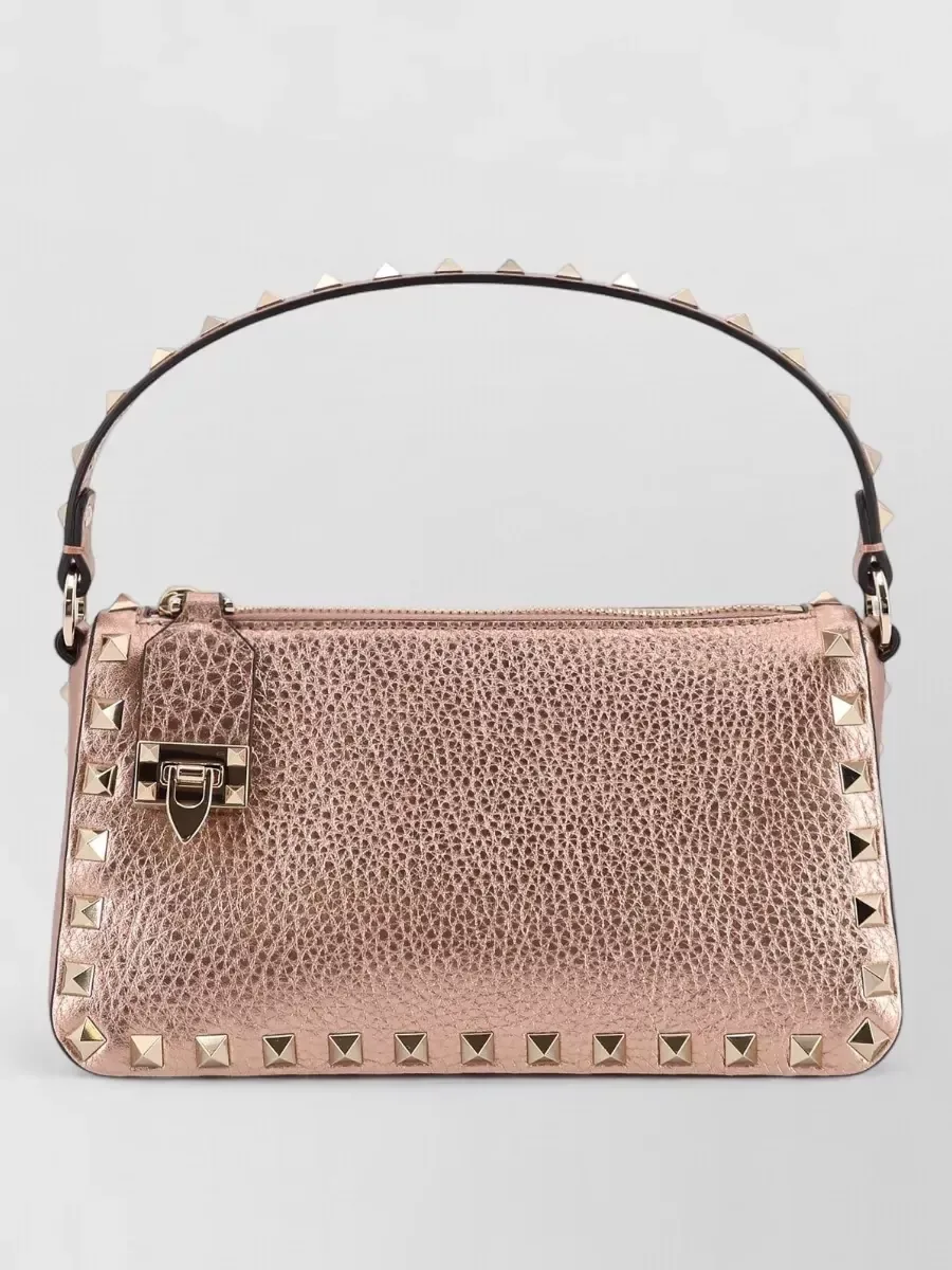 Valentino Garavani Rockstud Spike Small Shoulder Bag in Pink Calf Leather