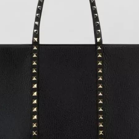 Valentino Garavani Studded Pebbled Tote Medium in Black, detail