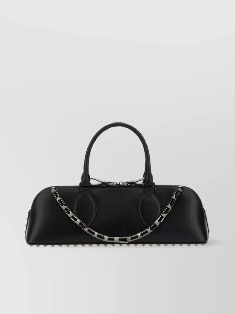 Valentino Garavani Rockstud Spike Top Handle Shoulder Bag in Black Calf Leather