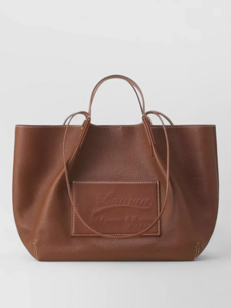 Cabas Lanvin en cuir texturé marron, ouverture libre