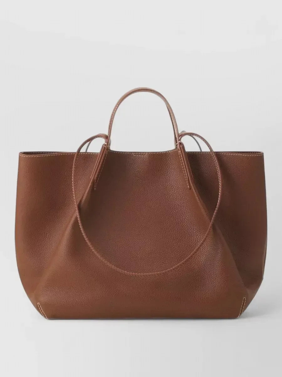 Cabas Lanvin en cuir texturé marron, doublure en cuir