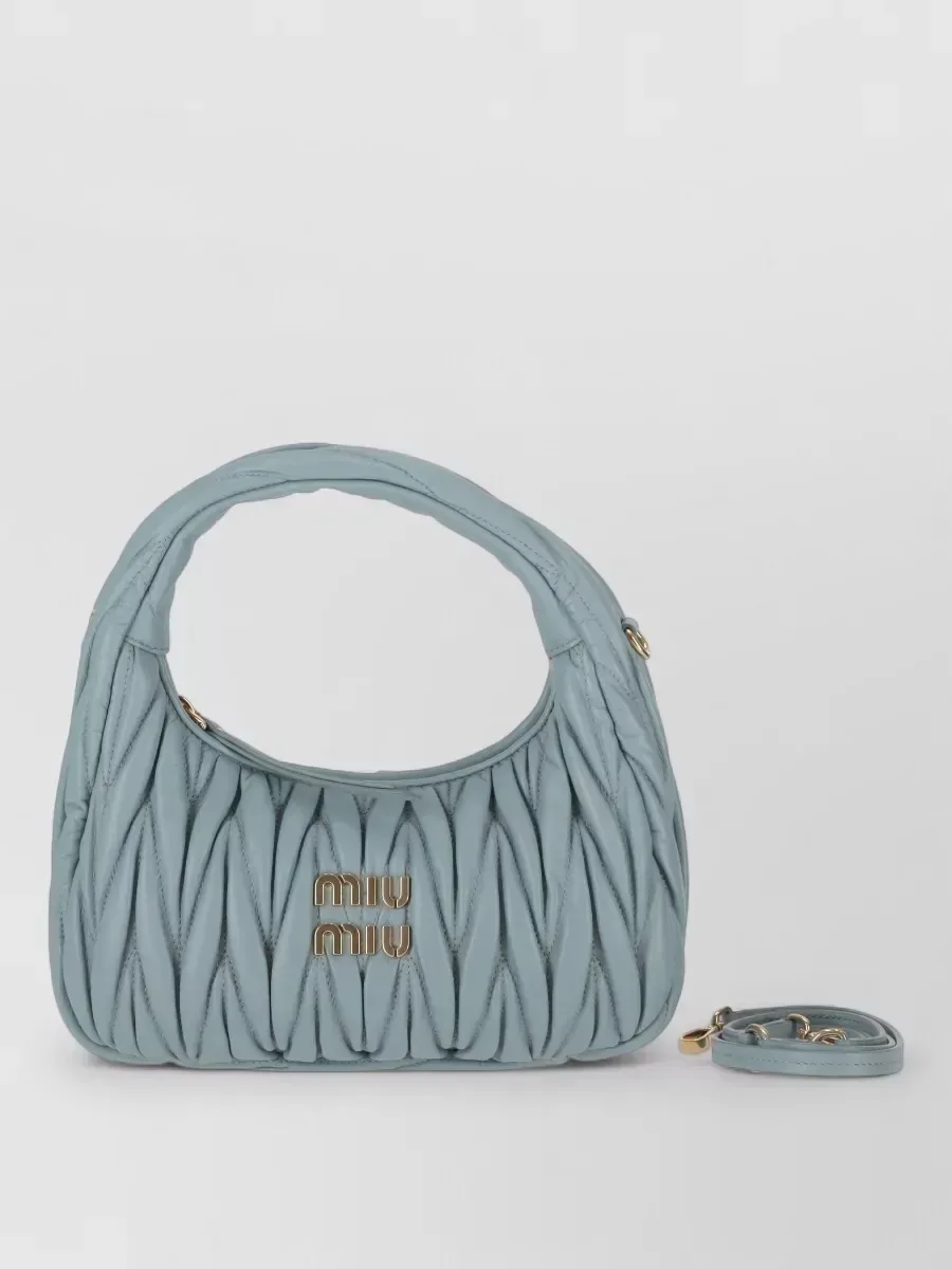 Miu Miu Matelassé Small Tote en agneau bleu clair, anse supérieure