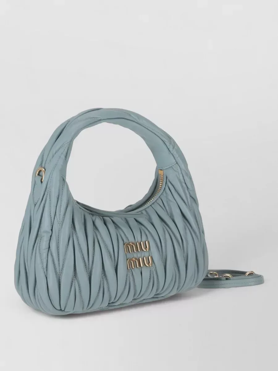 Miu Miu Matelassé Small Tote en agneau bleu clair, agneau matelassé