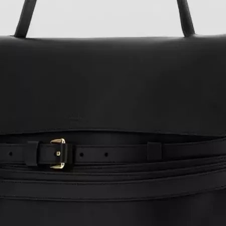 Moschino Medium Leather Tote in Black, detail