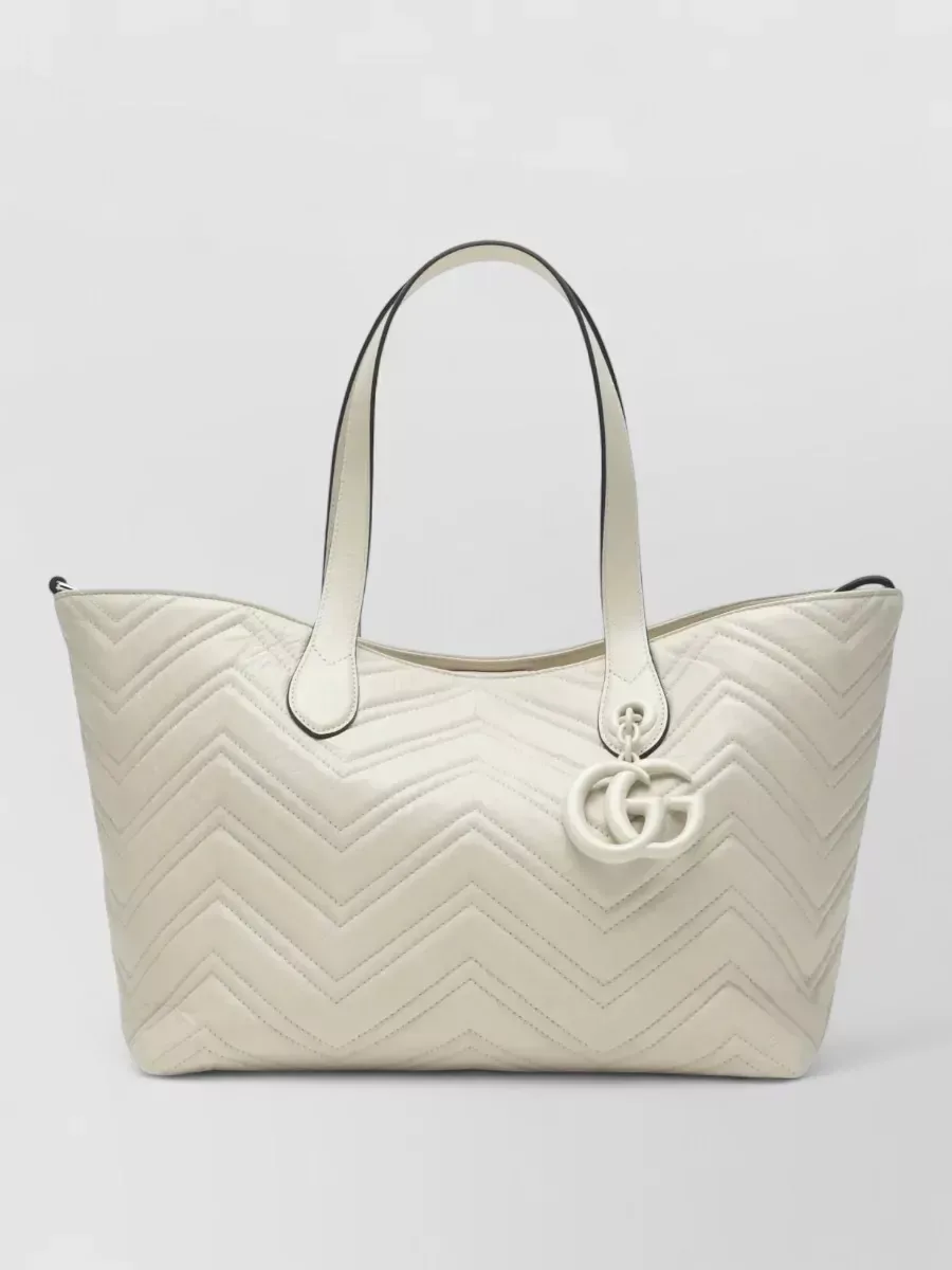 Gucci GG Marmont Tote Bag in White Chevron Quilted Leather