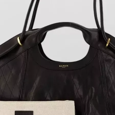 Balmain Large Quilted Tote in Black, detail