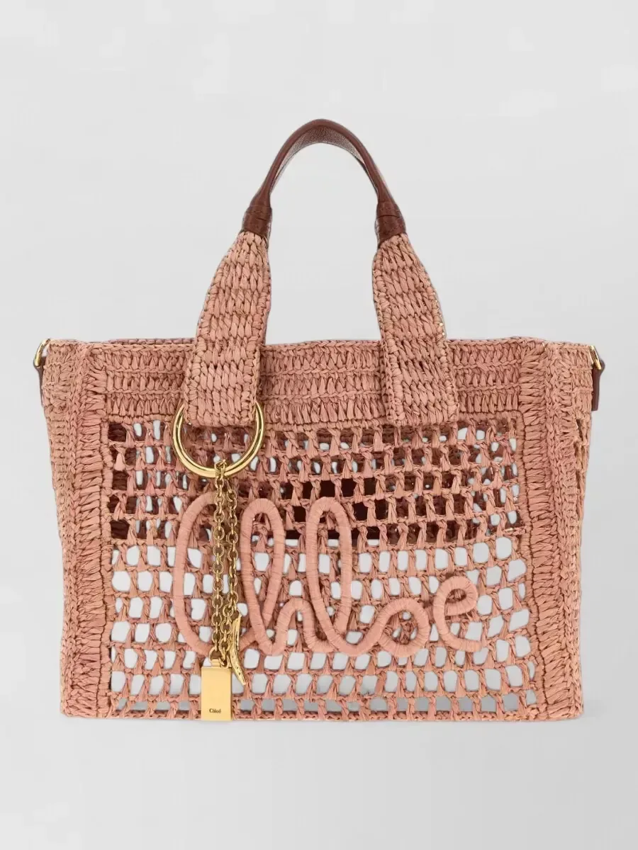 Chloé Crochet Raffia Tote in Rosa, Foto 1