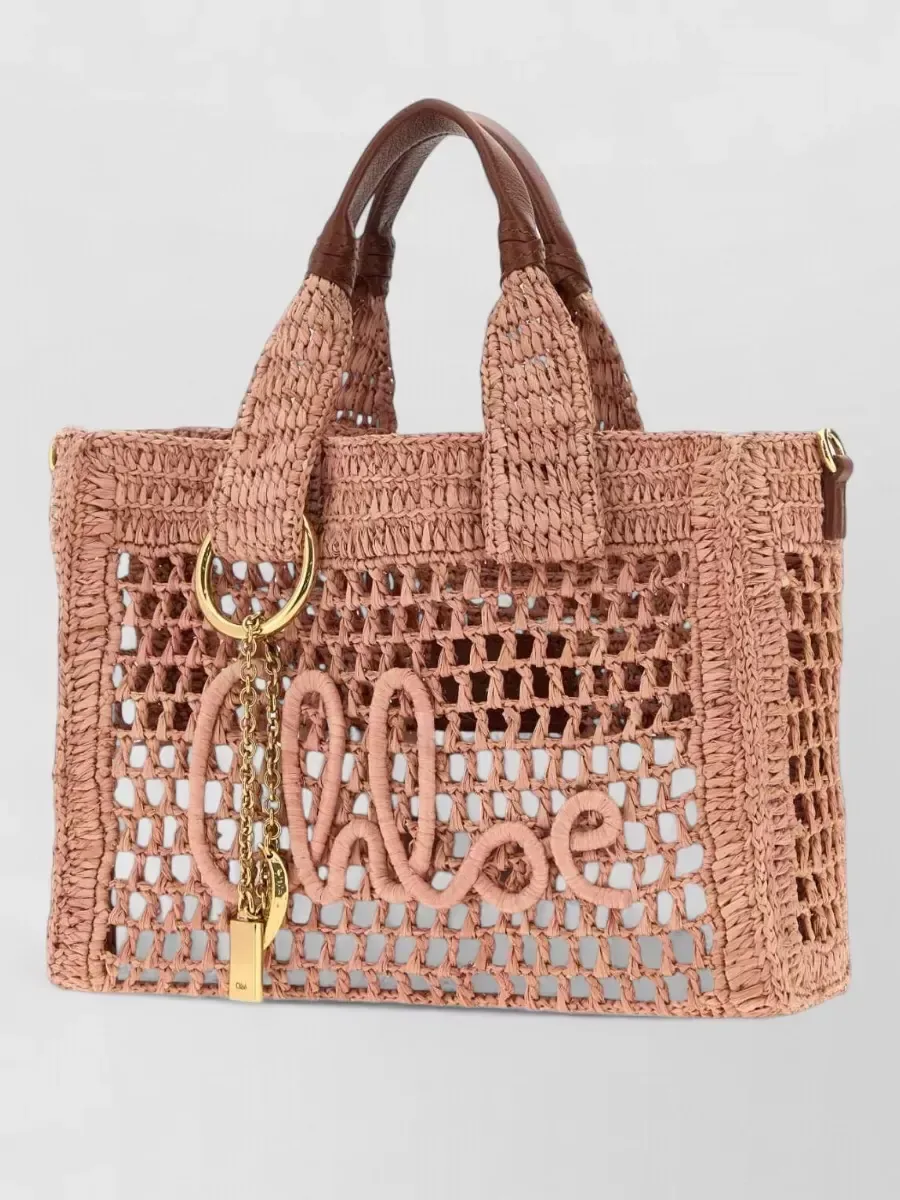 Chloé Crochet Raffia Tote in Rosa, Foto 2
