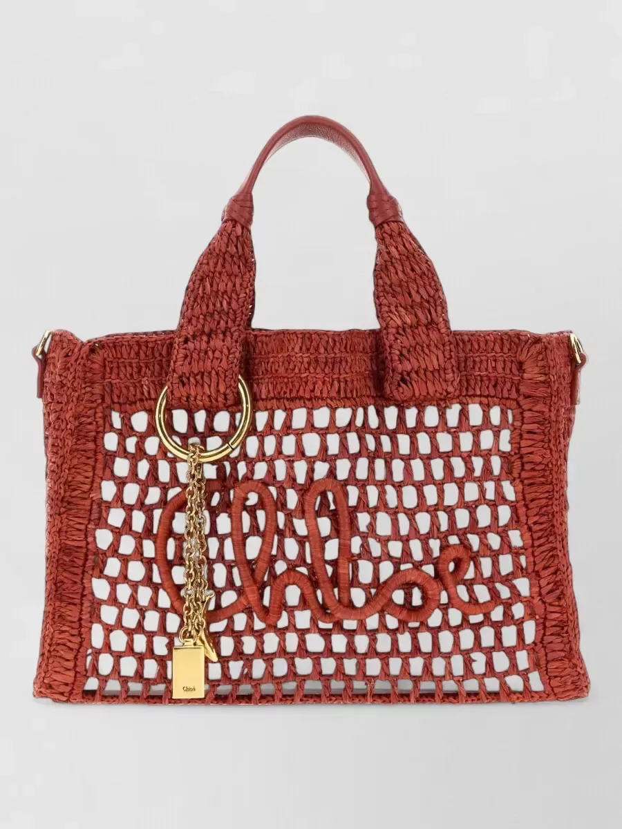 Chloé Crochet Raffia Tote in Rot, Foto 1