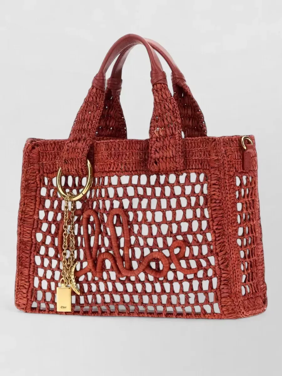 Chloé Crochet Raffia Tote in Rot, Foto 2