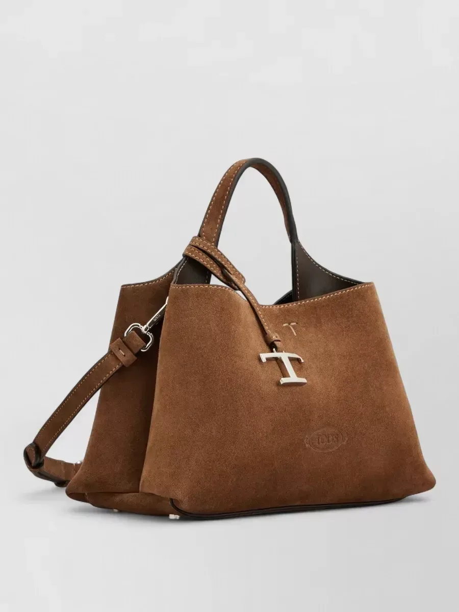 Micro cabas Tod's T Timeless en daim marron, photo 2