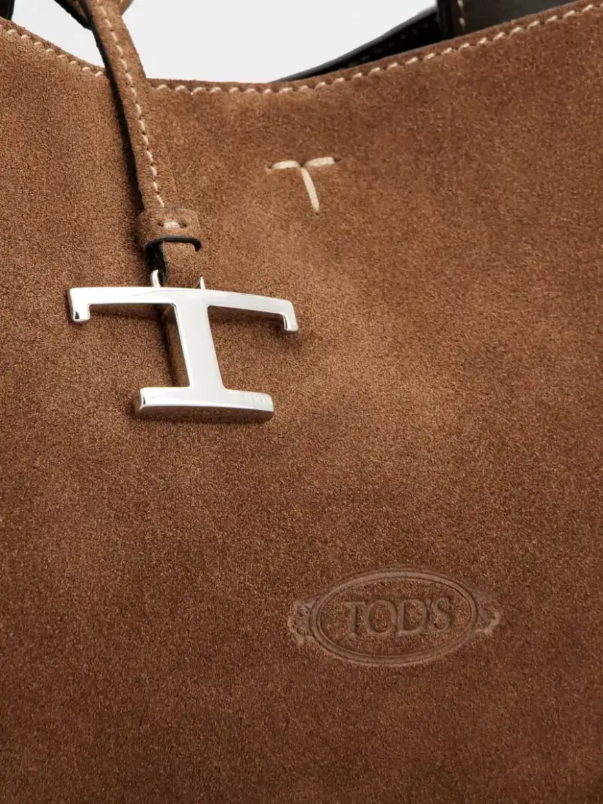 Micro cabas Tod's T Timeless en daim marron, photo 4