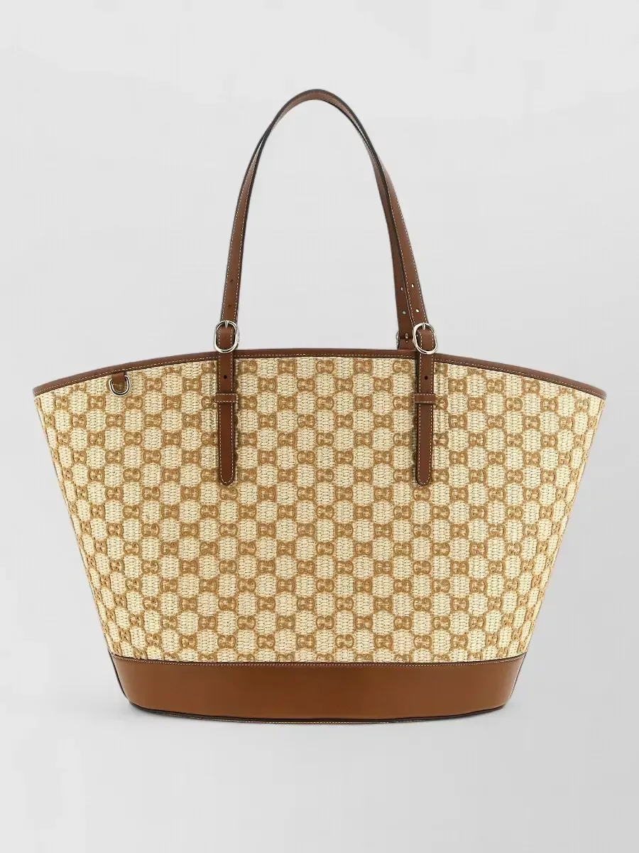 Gucci Large Raffia-Effect Tote in Brown, photo 1