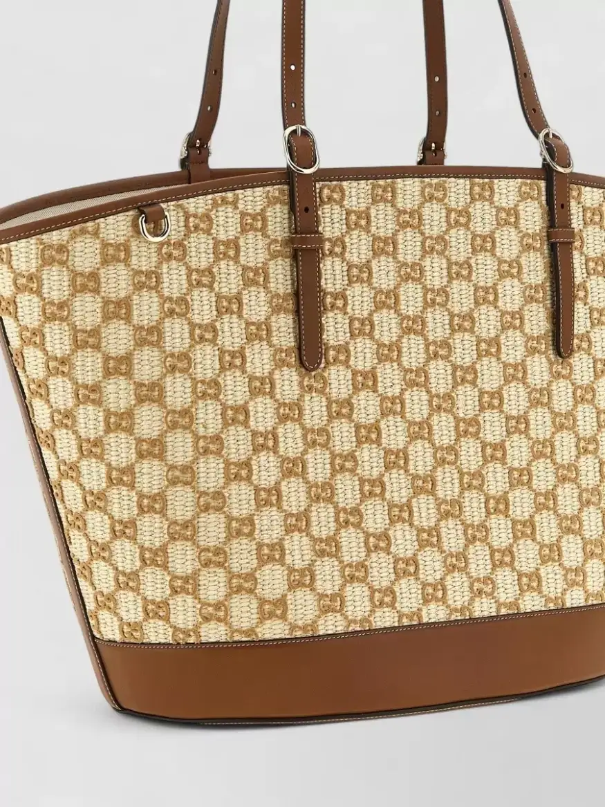 Gucci Large Raffia-Effect Tote in Brown, photo 2