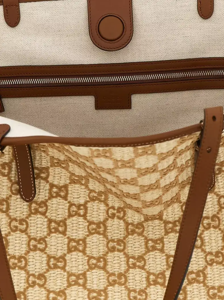 Gucci Large Raffia-Effect Tote in Brown, photo 3