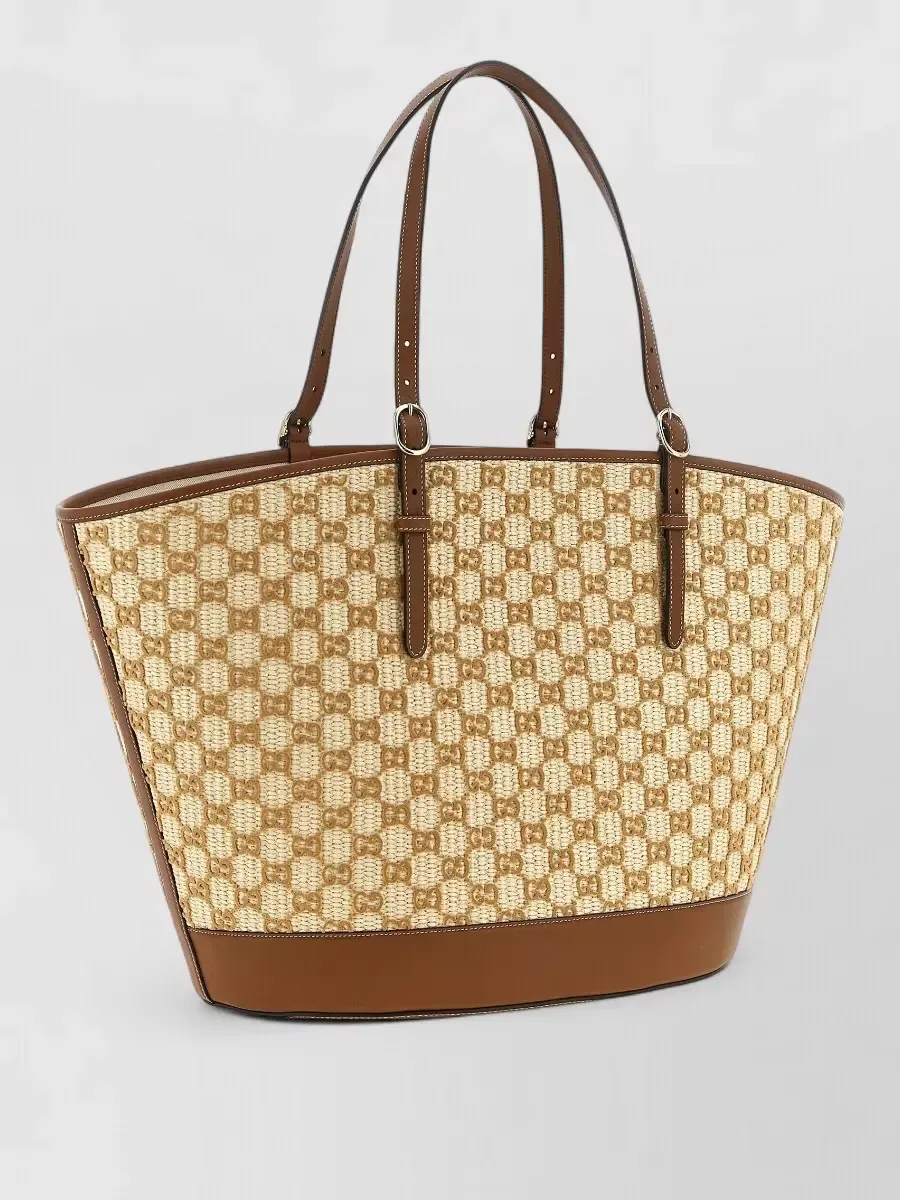Gucci Large Raffia-Effect Tote in Brown, photo 4