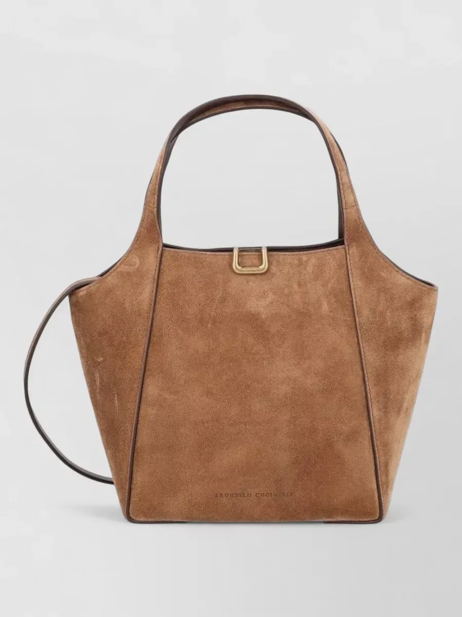 Petit cabas Brunello Cucinelli marron en daim, photo 2