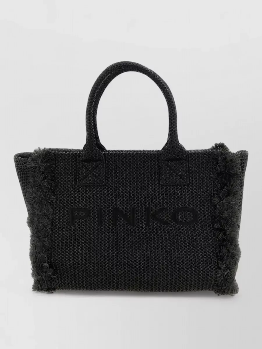 Cabas Pinko noir effet raphia, photo 1