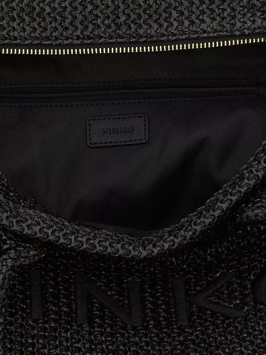 Cabas Pinko noir effet raphia, photo 3
