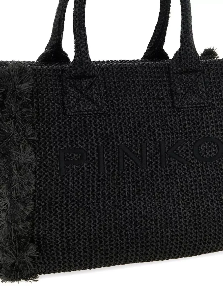 Cabas Pinko noir effet raphia, photo 4