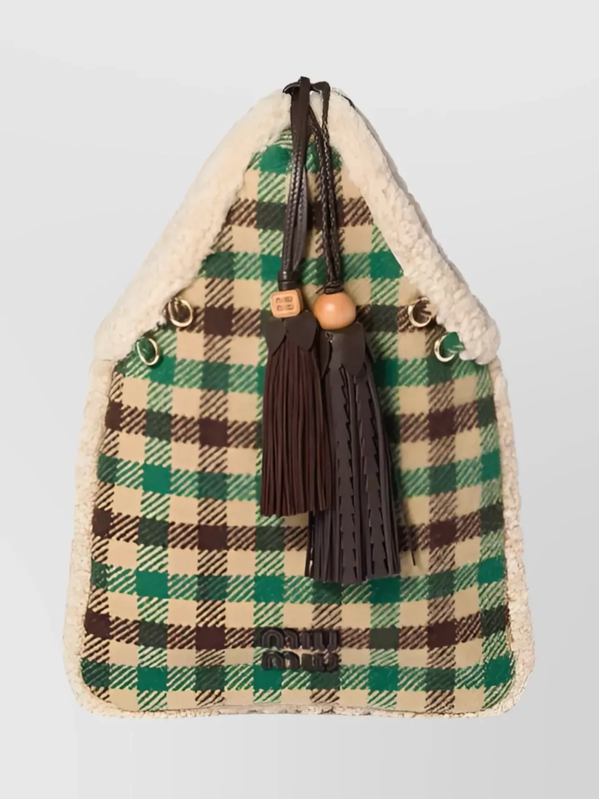Miu Miu Check Wool Tote em camelo, foto 1