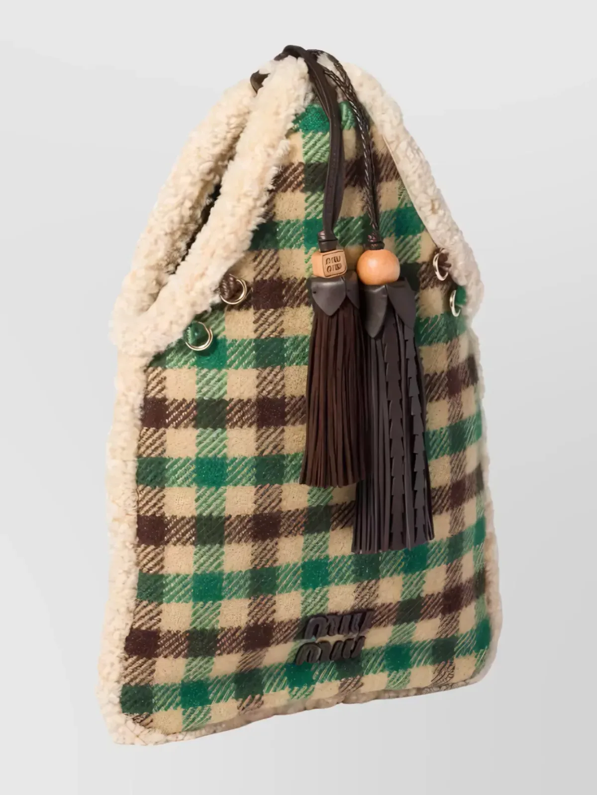 Miu Miu Check Wool Tote em camelo, foto 3