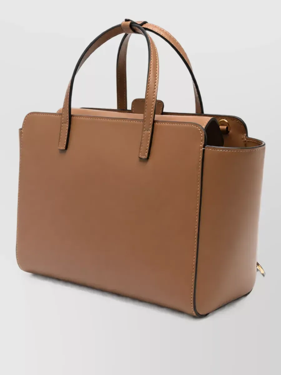 Hidesins Contrast Stitch Leather Tote em Castanho, foto 2