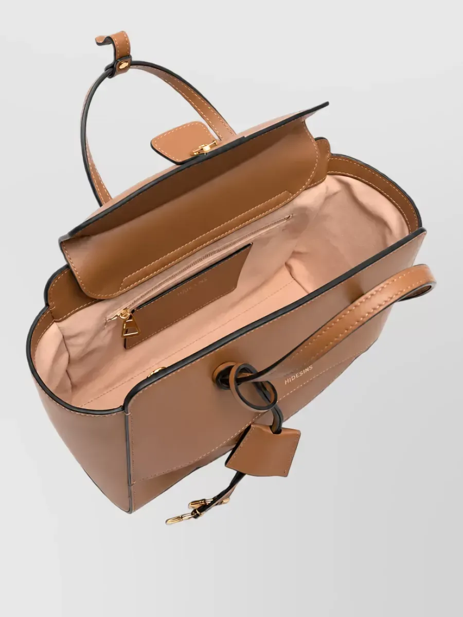 Hidesins Contrast Stitch Leather Tote em Castanho, foto 3