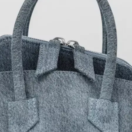 The Attico Mini Denim Tote in Light Blue, detail