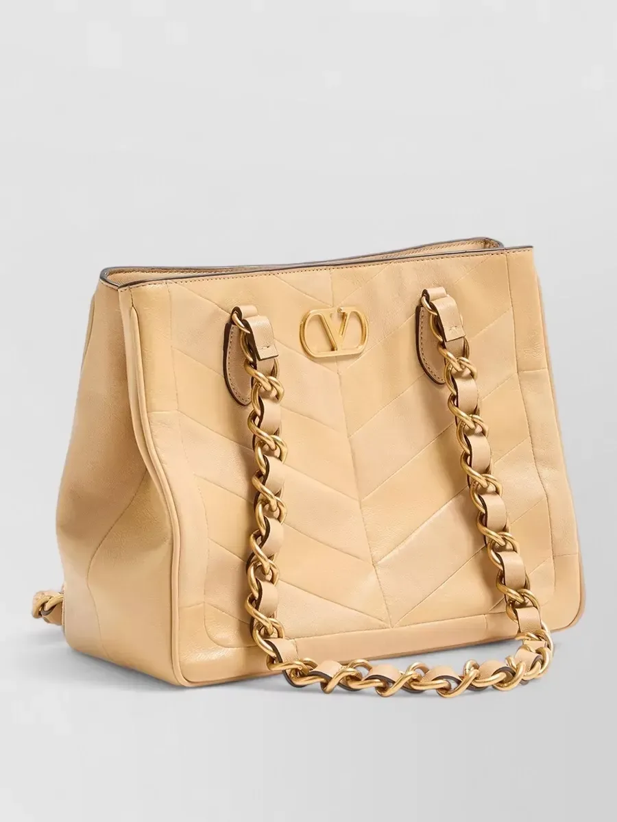 Valentino Garavani Small Chevron Tote in Gold, photo 3