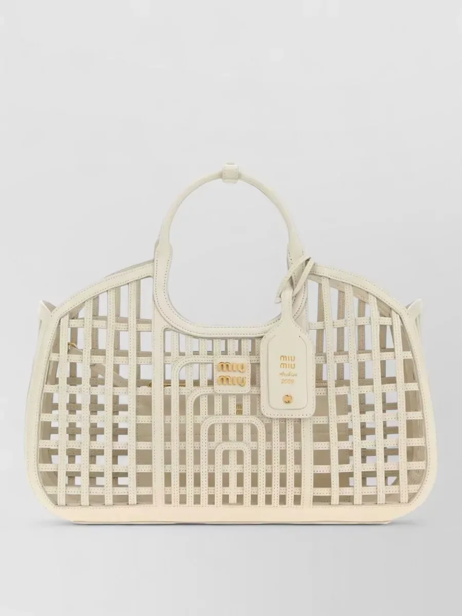 Cabas Miu Miu en cuir tressé, beige, photo 1