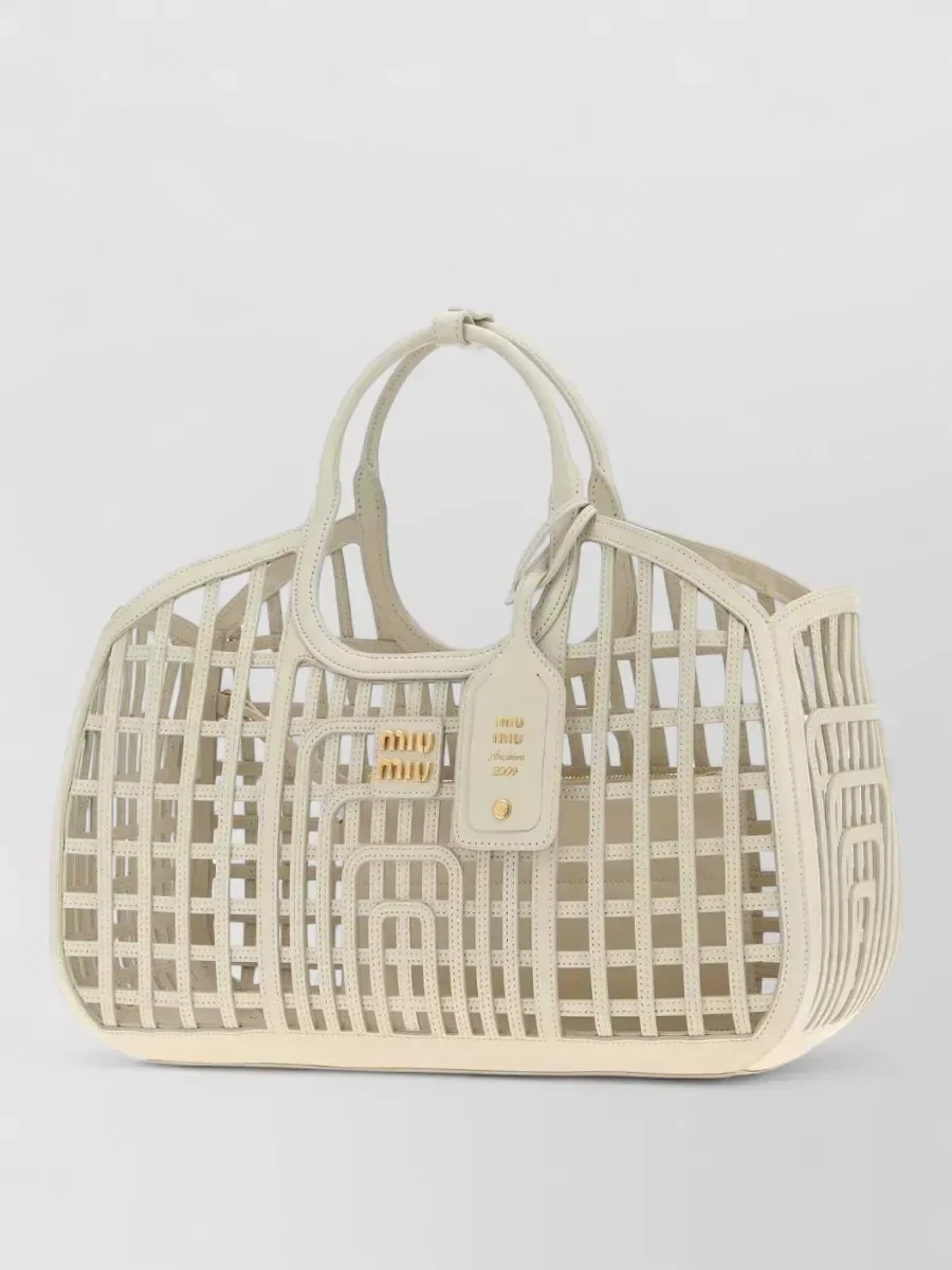 Cabas Miu Miu en cuir tressé, beige, photo 2