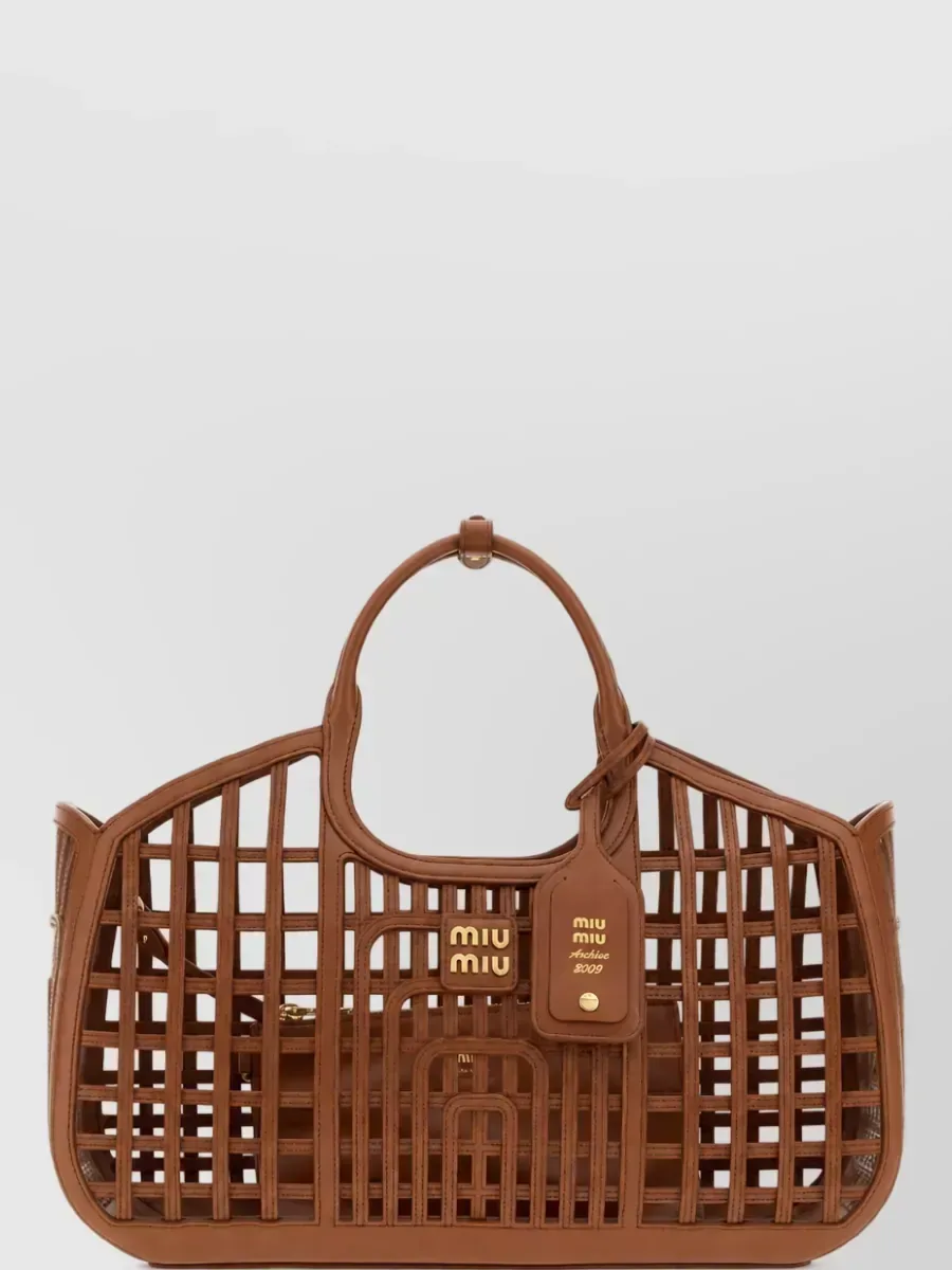 Cabas Miu Miu en cuir tressé, marron, photo 2