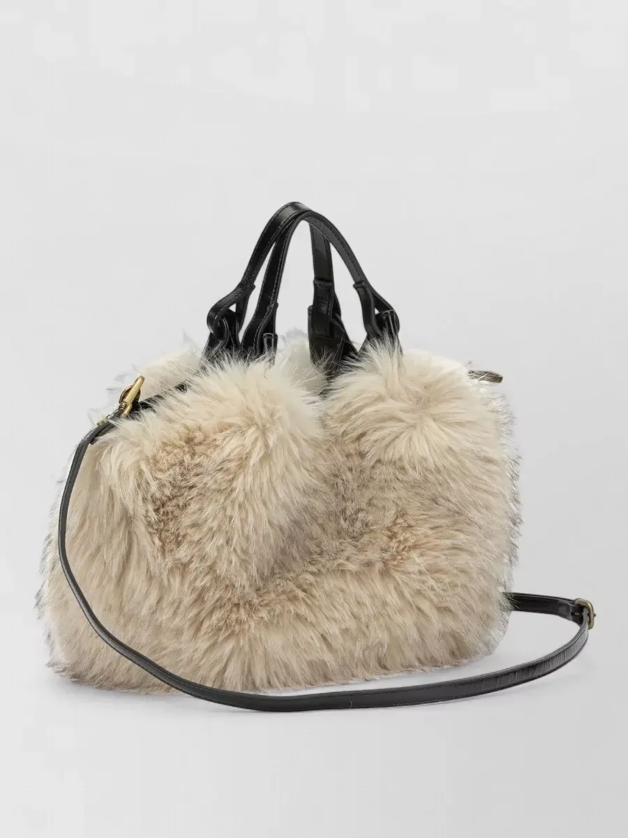 Gianni Chiarini Faux Fur Tote in Beige, photo 3